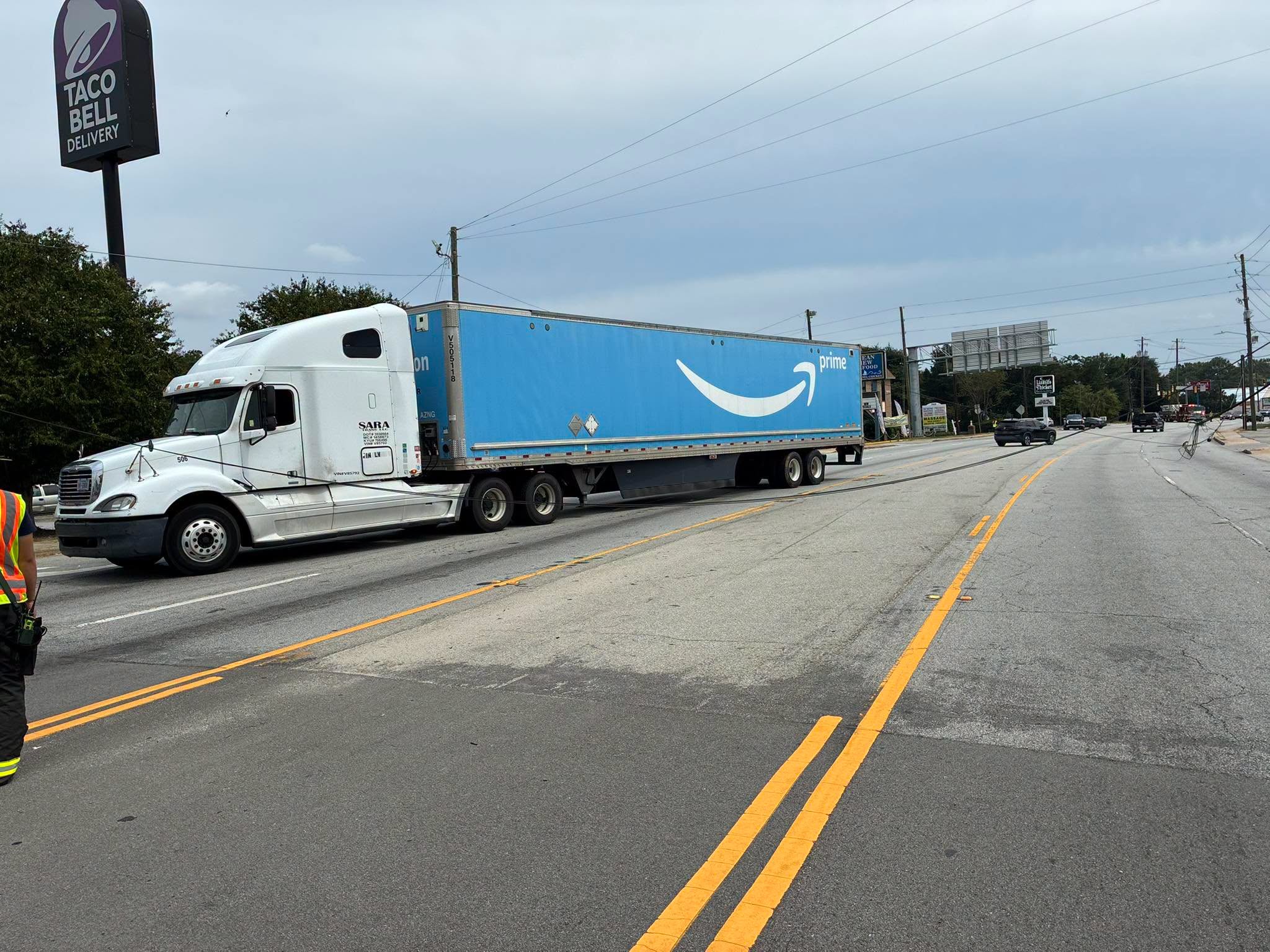 Columbia road closed to traffic in both directions after downed power lines